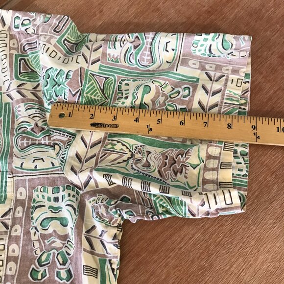 Cooke Street Hawaiian Shirt Men 2XL Green Geometric Tribal Button Up Pocket - Picture 9 of 12
